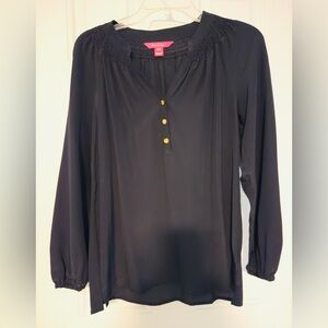 Lilly Pulitzer Black Silk Elsa Blouse XS Like New